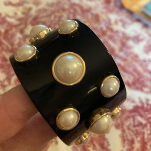 Awesome black and pearl trimmed with gold cuff bracelet